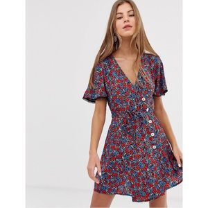 Miss selfridge mini wrap dress with buttons